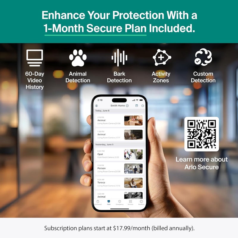 ARLO Essential Indoor Pan Tilt Security Camera 2K (2025 Release) - Wired Plug-in Power, Person Recognition, Animal Detection, Animated Preview, 1-Month Secure Plan, Auto Motion Tracking, 2 Cam, White - Image 4